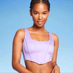 Purple Corset Longline Bikini Swim Top